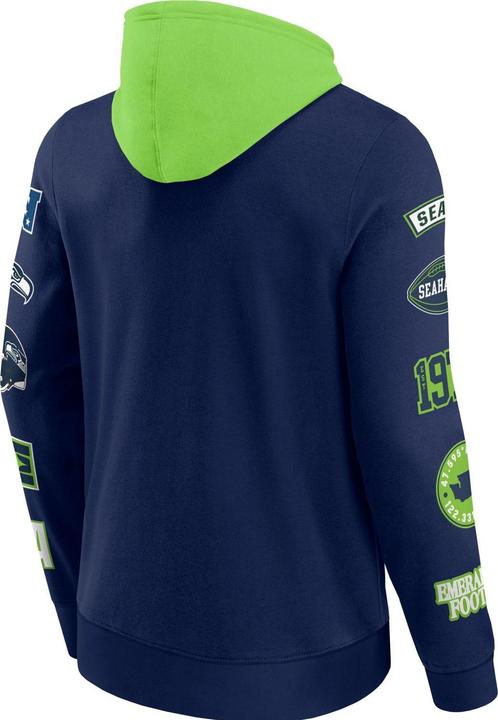 Immagine prodotto Fanatics Felpa con cappuccio con stampa sulle maniche dei Seattle Seahawks NFL - S (S)