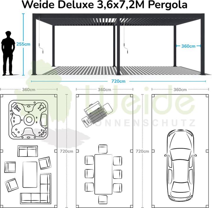 Actual product image Weide Pergola Deluxe Plus 3.6x7.2m with slatted roof white (360 cm, 720 cm)