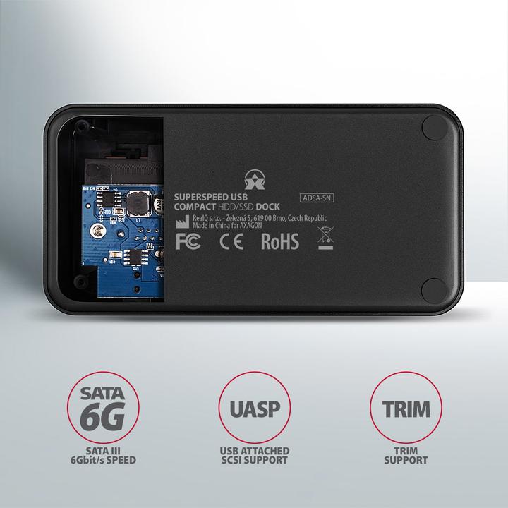 Produktbild Axagon ADSA-SN Speicherlaufwerk-Docking-Station USB 3.2 Gen 1 (3.1 Gen 1) Type-A Schwarz (3.5", 2.5")
