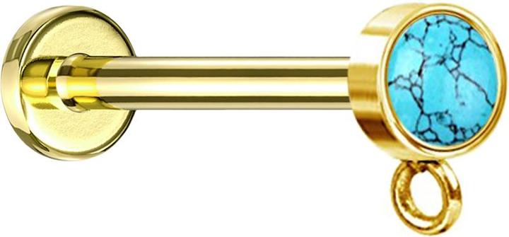 Produktbild Star Piercing Micro Labret Innengewinde vergoldet mit Zylinder Türkis Stein Ring für Anhänger (ohne Messing, Mineralisch, Chirurgenstahl 316L)