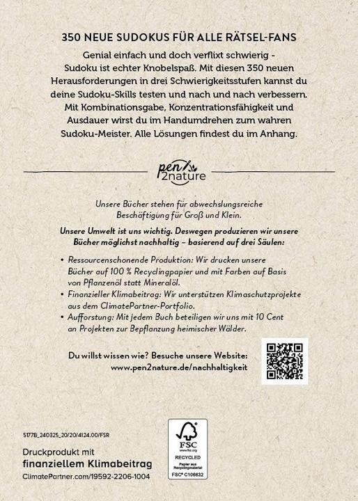 Nutritional values and ingredients Sudoku Buch (German, 2024)