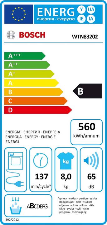 Energy Label Bosch Hausgeräte WTN83202 (8 kg, Right)