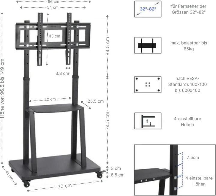 Actual product image Hermex Universal TV stand with castors (Universal, 82", 65 kg)