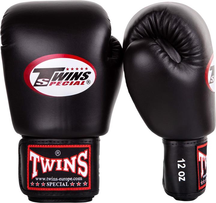 Immagine prodotto Twins Boxhandschuhe (Leder schwarz, langer Klettverschluss) (16 OZ, Taglia unica)