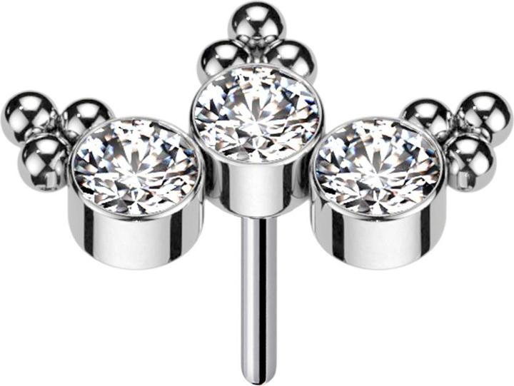 Produktbild Star Piercing Threadless silber dreiecks Kugeln drei Kristalle silber (ohne Messing, Titan G23)