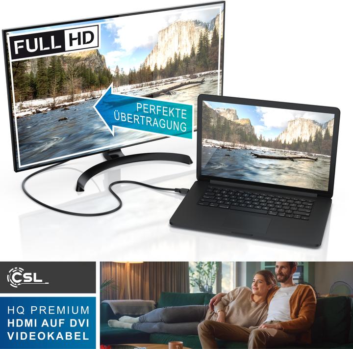 Actual product image CSL DVI to HDMI cable - Dual Link 24 1 - HDTV resolutions up to 2560x1600 - OFC copper conductor (3 m, HDMI, DVI)