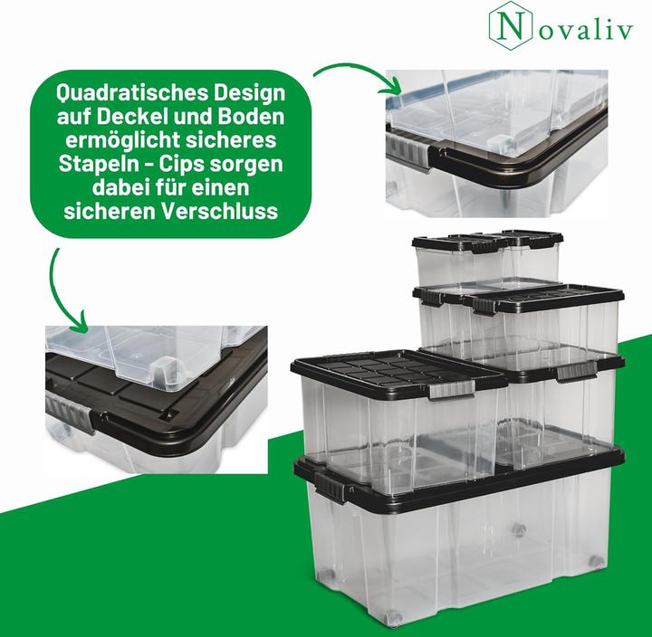 Produktbild Novaliv 8x Aufbewahrungsboxen mit Deckel Gross 45L Anthrazit Nestbar stapelbar mit Clipverschluss Rol (45 l)