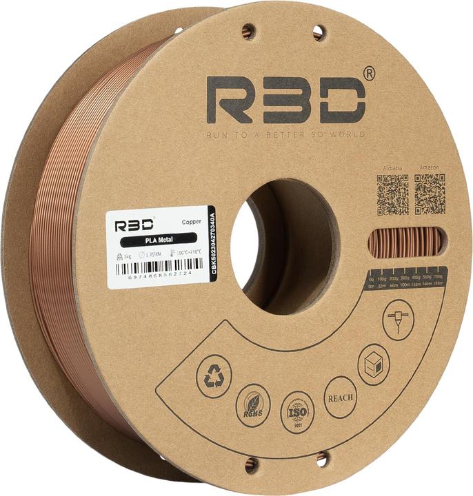 Image du produit R3D Filament PLA métal cuivre 1.75mm 1Kg (PLA, 1.75 mm, 1000 g, Cuivre)