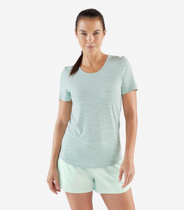 Kiprun Laufshirt kurzarm Trailrunning Damen nahtlos - Run 500 Comfort grün