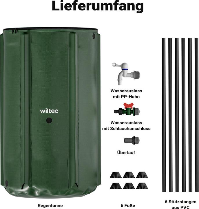 Image du produit Wiltec Tonneau de pluie pliable 250l tonneau d'eau de pluie réservoir d'eau (250 l)
