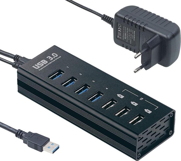 Produktbild Xystec Aktiver USB-3.0-Hub mit 4 Ports & 3 Schnell-Lade-Buchsen (USB-A, 4 Ports)
