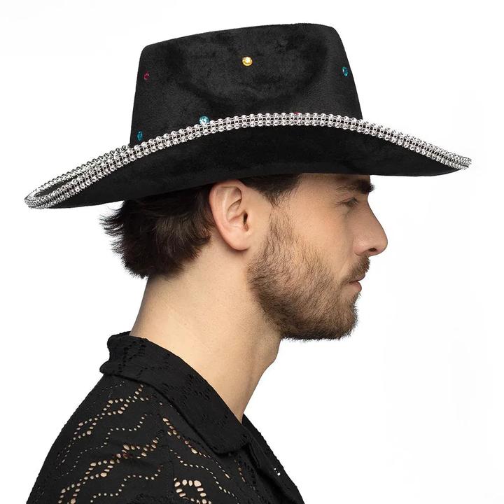 Image du produit Boland Cowboyhut Schwarz in Samtoptik mit Strasssteinen