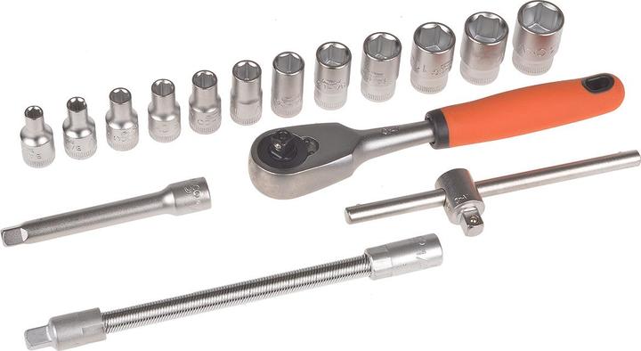 Immagine prodotto Bahco 1/4"-Steckschlüssel-Satz, metrisch, Sechskant, inklusive Umschaltknarre - 16-teilig (13 mm, 8 mm, 10 mm, 4 mm, 11 mm, 7 mm, 12 mm, 6 mm, 9 mm, 5 mm)