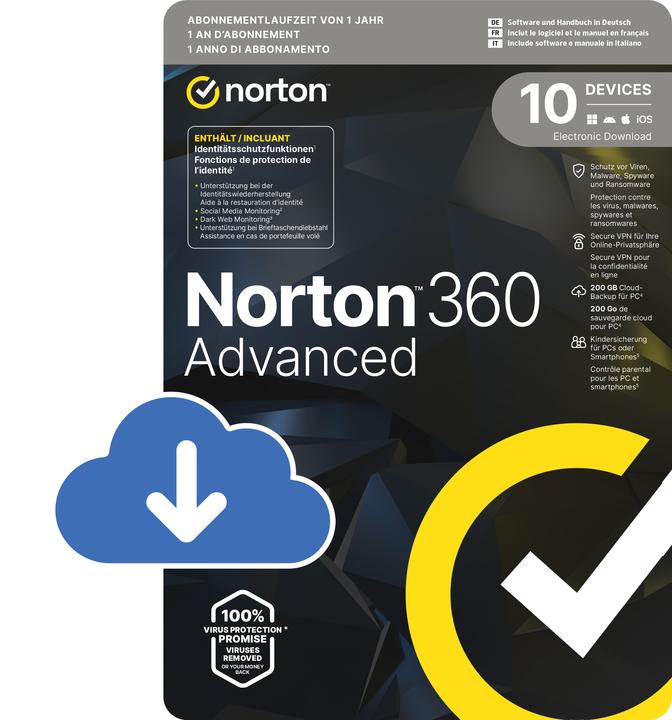 Norton 360 Advanced (200 GB) (1 User, 10 Geräte/User, 12 Monate)