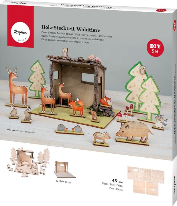 Actual product image Rayher Wooden plug-in kit, forest animals, 45 pcs.