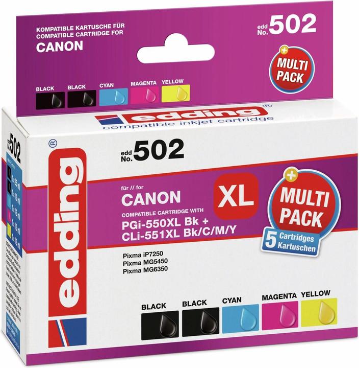 Actual product image Edding Ink replaces PGI 550PK XL, CLI 551 C,M,Y XL Compatible Combi Pack Black, Cyan, Magenta, Yellow (M, C, Y, FC)