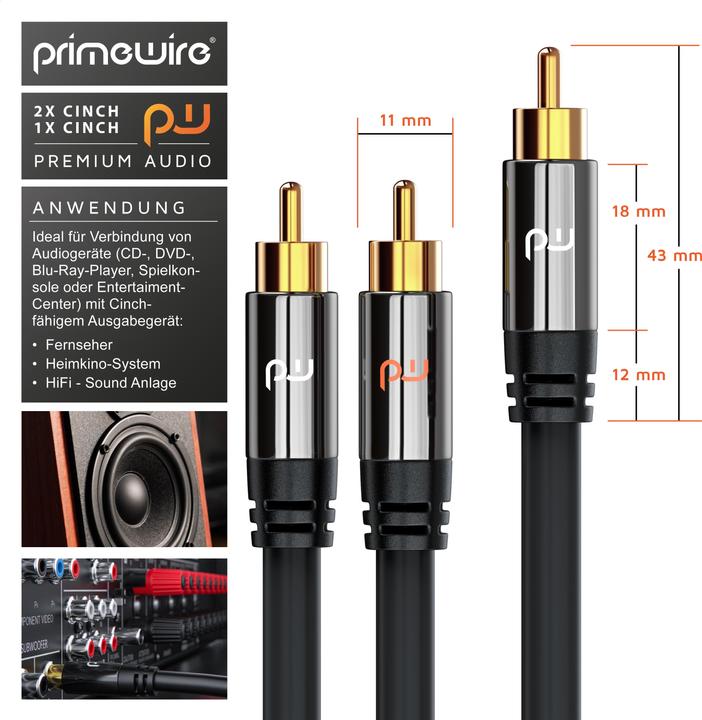 Immagine prodotto Primewire Cavo audio Cinch - Cavo coassiale a Y - Cavo per subwoofer - Da 1 spina Cinch a 2 spine Cinch (7.50 m, Cinch)