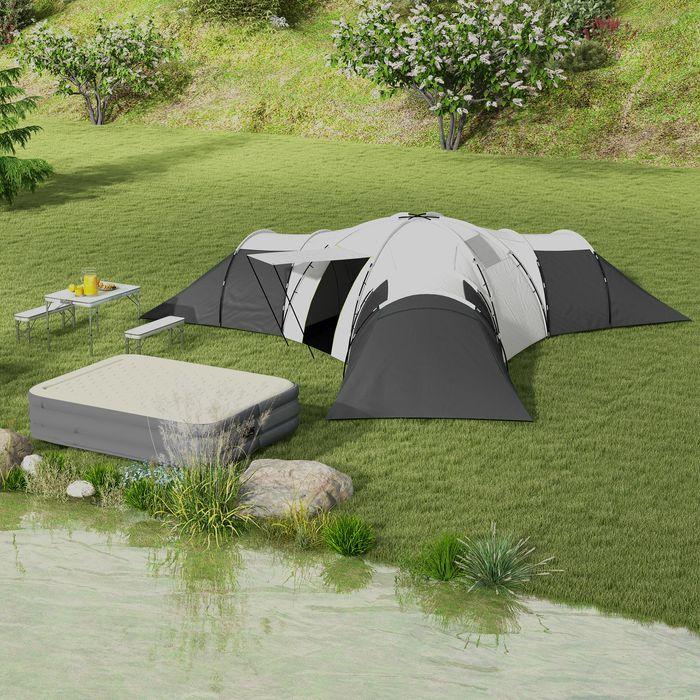 Actual product image Swisshandel24 Tunnel tent camping tent 6-9 person family tent 3 bedrooms 2000mm Oxford grey (Tunnel tent, 9+ people)