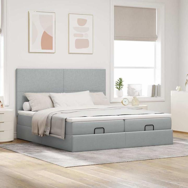 Produktbild VidaXL Ottoman-Bett mit Matratzen Hellgrau 160x200 cm Stoff (160 x 200 cm)