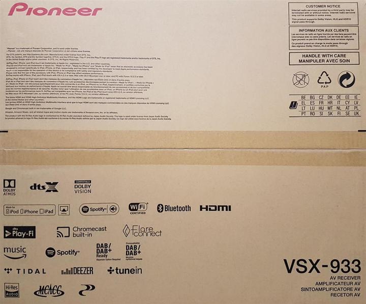 Immagine prodotto Pioneer Vsx-933 (7.2 canali, AM, FM)
