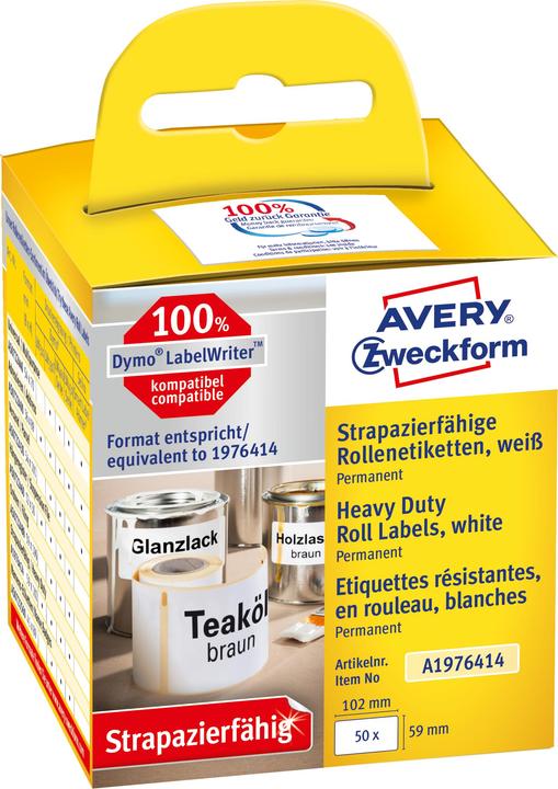 Productafbeelding Avery Duurzame rollabels, 59 x 102 mm hechten stevig aan moeilijke oppervlakken, wa