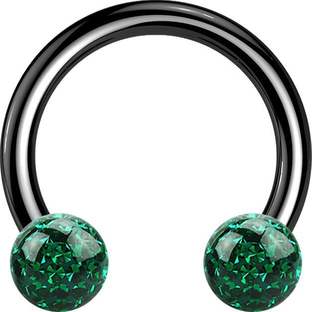 Star Piercing Circular Barbell schwarz mit zwei Kristall Kugeln grün Epoxy Schutzschicht (ohne Messing, Titan G23)