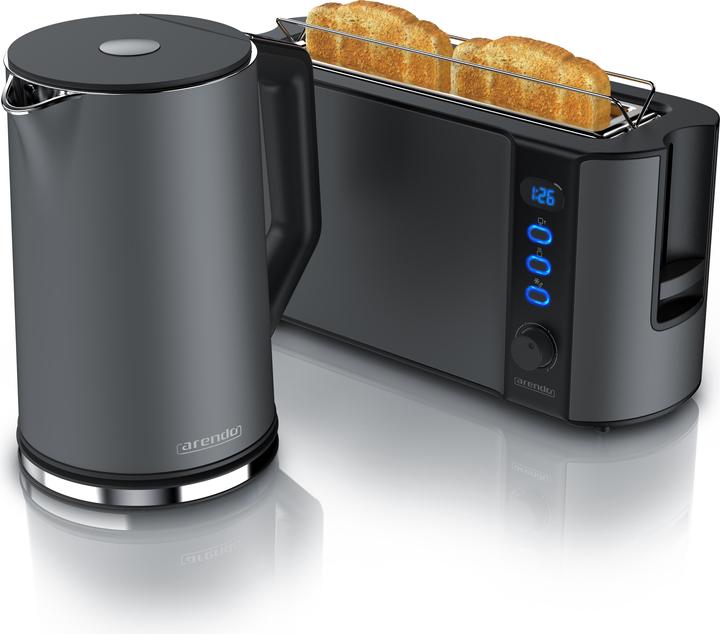 Produktbild Arendo Frühstücks Set, Edelstahl Wasserkocher 1,5l Temperaturwahl & 2 Scheiben Langschlitz Toaster, Grau (1.50 l)