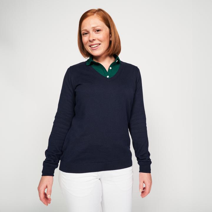 Inesis Damen Golf Pullover V-Ausschnitt Baumwolle - CW100 marineblau