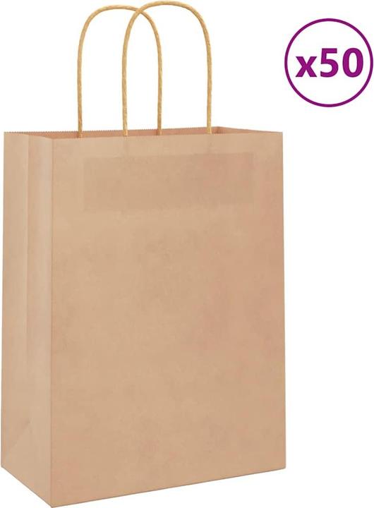 Actual product image VidaXL Kraft paper bags 50 pcs. with handle brown 22x11x28 cm paper bag (Gift bag, 50 x)