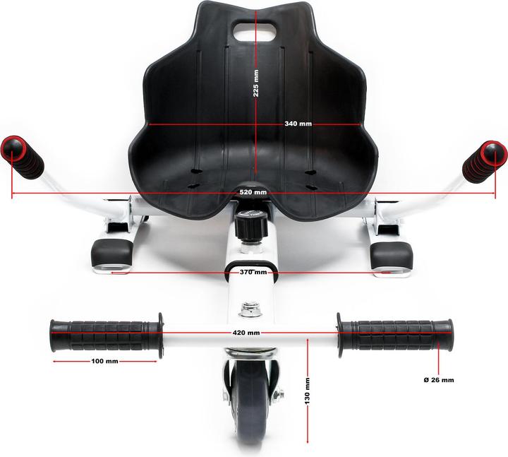 Produktbild Wiltec Sitzscooter Rot verstellbarer Kartsitz 120kg kompatibel mit Hoverboard