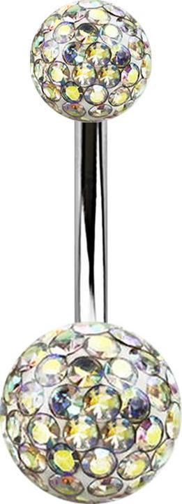 Star Piercing Banane silber mit zwei Kristall Kugeln multicolor Epoxy Schutzschicht (Chirurgenstahl 316L, ohne Messing)