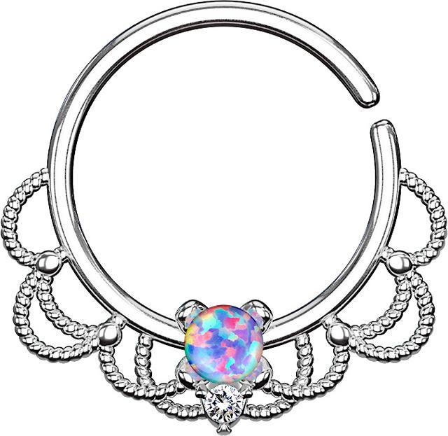 Produktbild Star Piercing Septum Ring silber filigran mit Opal violett (Messing)