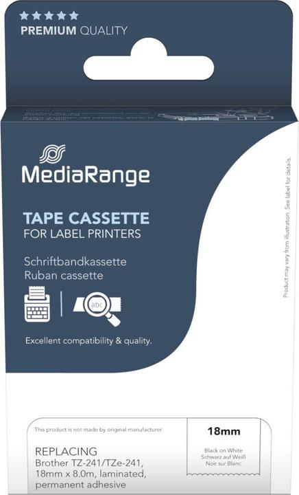 Produktbild MediaRange Schriftbandkassette 18mm schw/weiss Brother TZ-241/TZe-241 8m (1.80 cm, Schwarz)