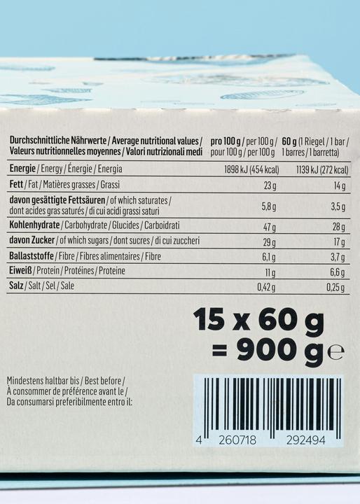 Nutritional values and ingredients KoRo Organic oatmeal bar with peanut and chocolate (Peanut and chocolate, 1 pcs., 900 g)