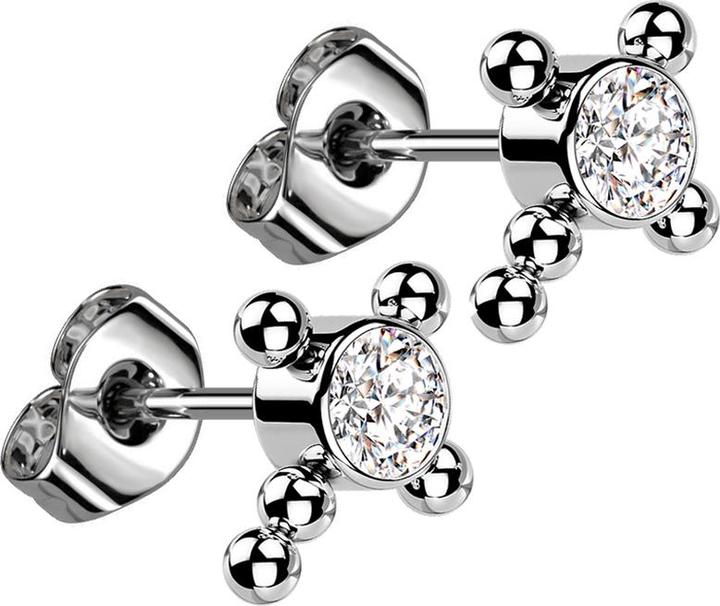Produktbild Star Piercing Threadless Ohrstecker silber Kreuz Kugeln Kristall silber (Titan G23, ohne Messing)