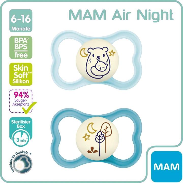 Immagine prodotto MAM Ciuccio in silicone Air Night, 2 pezzi, 6-16 mesi (2 x, 6 - 16 M.)