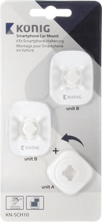 Image du produit König Support voiture Konig pour smartphone, pivotant à 360 degrés, blanc