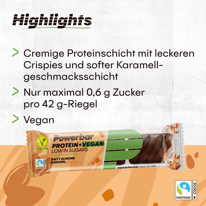 Produktbild Powerbar Protein Plus Low Sugar Vegan (Salzige Mandel, Karamell, 12 Stk., 504 g)