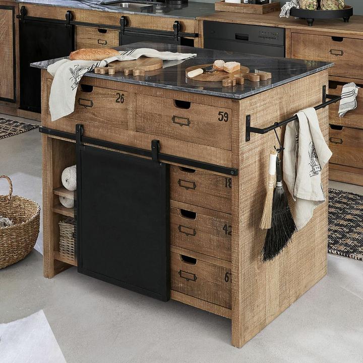 Actual product image Loberon Oakland kitchen unit brown/antique black (110 x 75 x 97 cm)