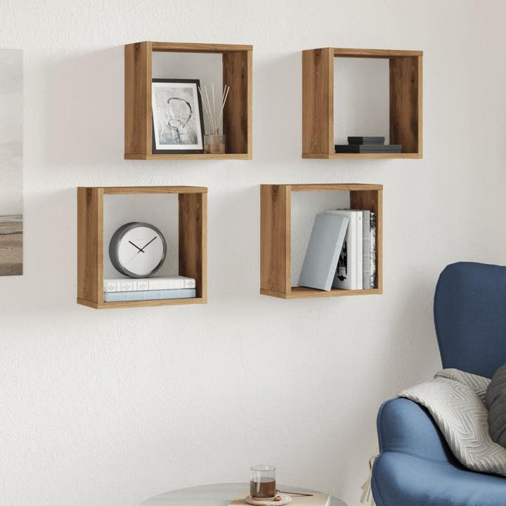 Produktbild VidaXL Wandregal Hängeregal Regalwürfel Cube Lounge CD Regal 4Stk. Artisan-Eiche (30 x 15 x 30 cm)