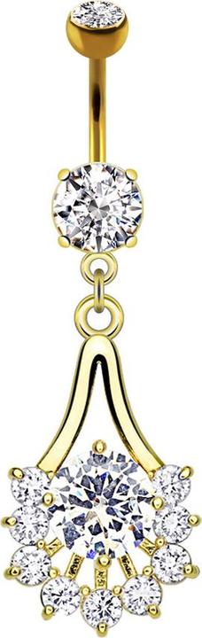 Produktbild Star Piercing Banane 14k vergoldet mit Anhänger Tribal Tropfen mit Kristall (Chirurgenstahl 316L, Messing)