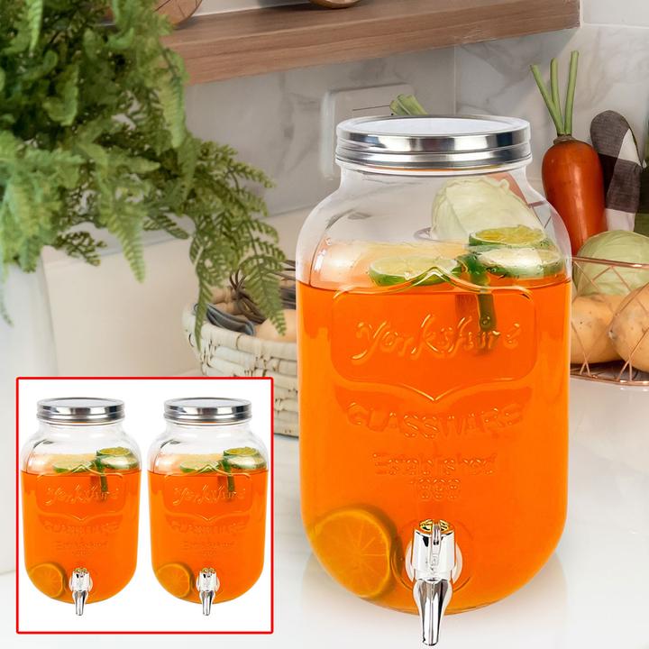Image du produit Yorkshire Lot de 2 distributeurs de boissons en verre, look bocal carré, robinet, 4 litres