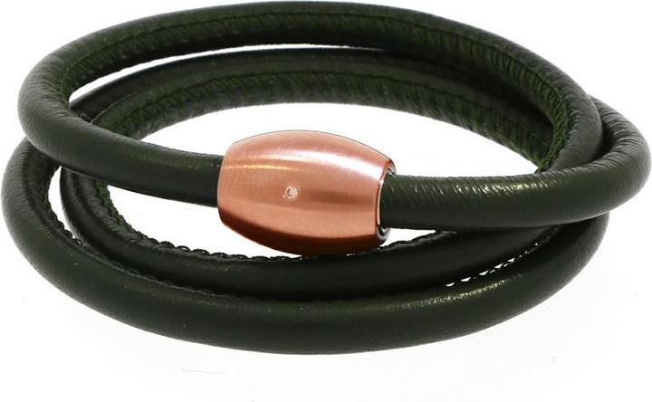 Actual product image Xen Leather bracelet dark green with magnetic clasp 1 diamond rose gold plated - length at choice (65 cm, Leather and stainless steel)