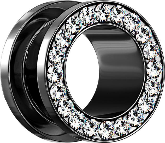 Actual product image Star Piercing Flesh Tunnel black with crystal silver (Surgical steel 316L, without brass)
