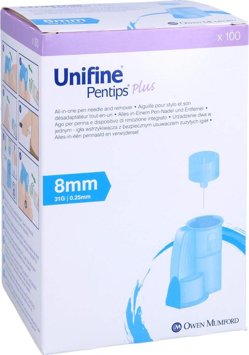 Produktbild Unifine Pentips Plus Pennadeln Insulin-Injektor 31G 0.25x8mm hellblau steril 100 Stk (Pen Nadeln + Einmalkanülen)