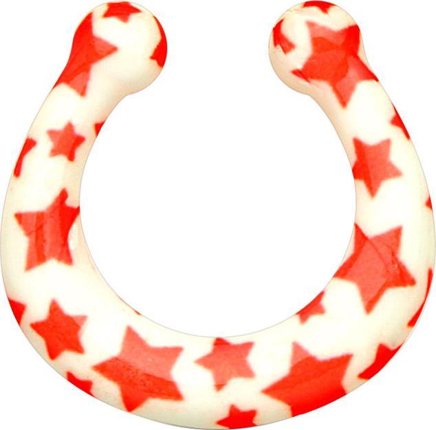 Produktbild Star Piercing Fake Septum weiss mit roten Sternen (Messing)