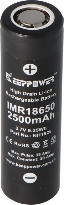 Actual product image Keeppower Battery IMR18650 high current cell (1 pcs., 18650, 2500 mAh)