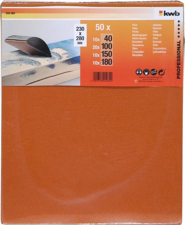 Immagine prodotto kwb Set di carta vetrata a mano grit (P20, P180, P50, P100, P40, P150)