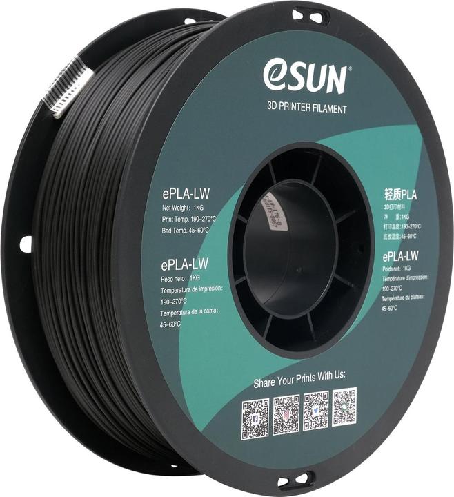 Actual product image eSUN ePLA-LW Black Lightweight Filament 1.75mm 1Kg (PLA, 1.75 mm, 1000 g, Black)