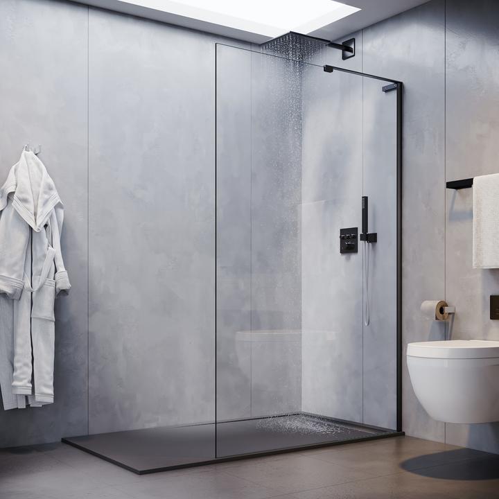Produktbild SONNI Duschkabine eintürig, rahmenlos, begehbar, NANO behandeltes Glas 90x200 cm (120 cm, 120 cm, 200 cm)